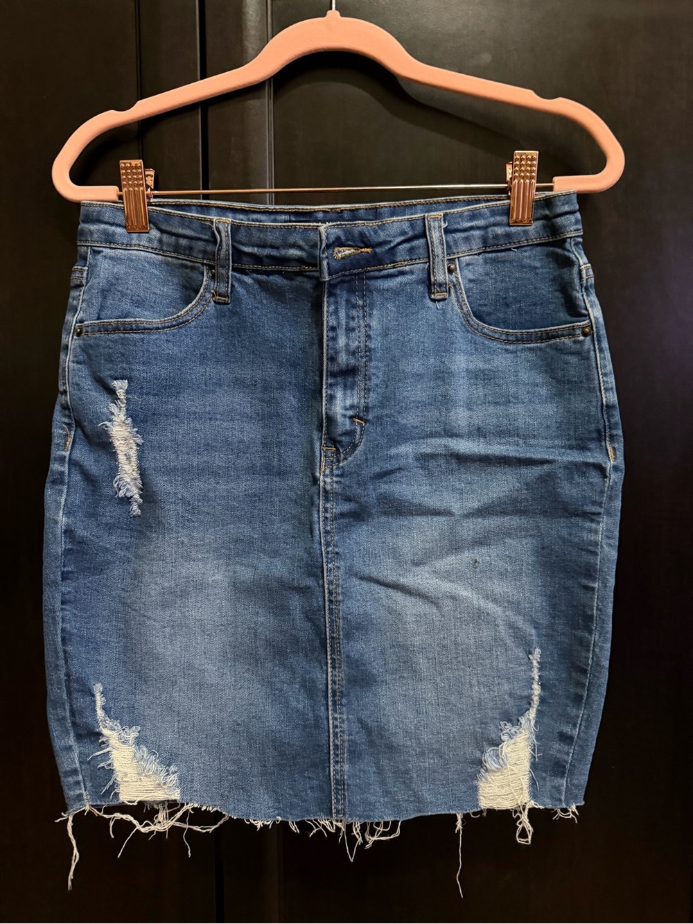 Wax Jean Distressed Blue Denim Pencil Skirt